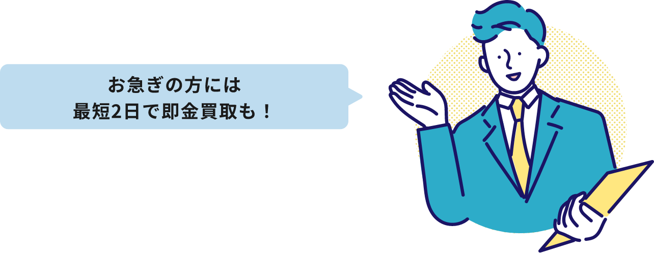 お急ぎの方には最短2日で即金買取も！